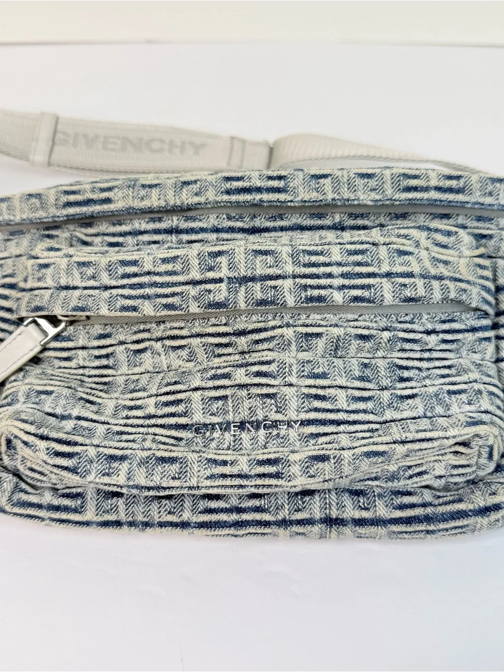 Givenchy Monogram Denim Logo 4G Print Belt Bag Crossbody Light Blue